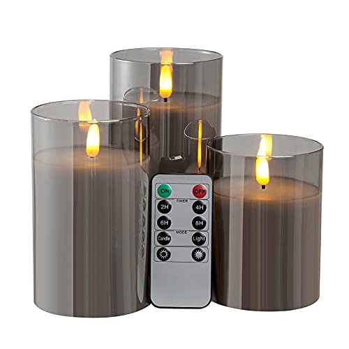 RSXCEOM Gray Glass Flickering Flameless Candles, Indoor Battery