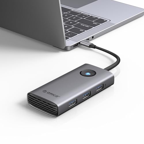 ORICO Docking Station, 6 in 1 USB C Hub with HDMI 4K+ PD100W + 4 USB 3.0 Ports, Multiport USB 3.0 Adapter Compatible with MacBook/DELL/HP/Surface