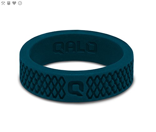 Qalo Women's Crosshatch Silicone Ring, Deep Blue, Size 5