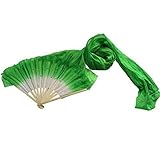 SODIAL(R) Hot sale 1.8m Hand Made Belly Dance Dancing Silk Bamboo Long Fans Veils Green