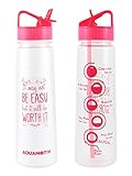 Aquamotiv Flip Straw 30 oz Inspirational Water Bottle + Goal Time Tracker + Motivational Quote - BPA Free with Bonus Printable Fitness Planner (Pink)