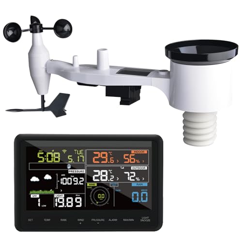 ECOWITT Wetterstation WS2910, drahtlose solarbetriebene 7-in-1 Wetterstationen für den Außenbereich, WiFi Farb-LCD-Display für den Innenbereich, Wette