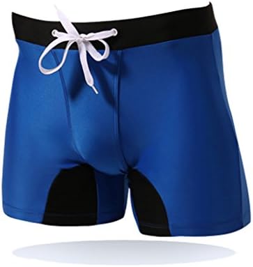 Ruefree Men's Swimming Trunks Swim Boxer Brief Shorts with Front Tie blue-black XL