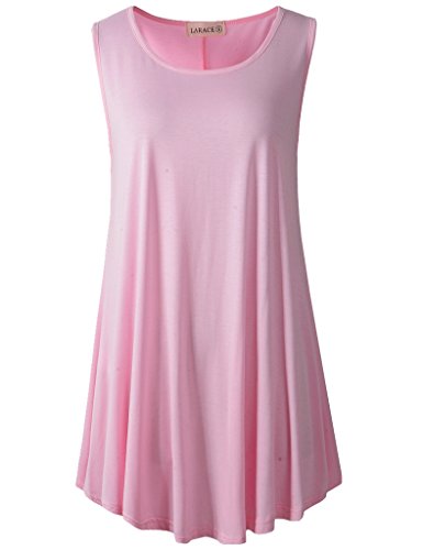 LARACE Women Solid Sleeveless Tunic For Leggings Swing Flare Tank Tops (2X, Pink)
