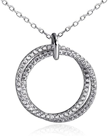 Fonsalette 2 Circle Necklace Sterling Silver CZ Open Circle Pendant Interlocking Hoops Necklace