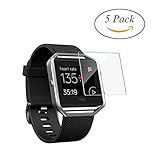 Fitbit Blaze Screen Protector Premium HD Tempered Glass Anti-Bubble Crystal Shield Full Coverage Screen Protector with Silicone Replacement Bands for Fitbit Blaze (1 Band with 5 Screen Protectors)