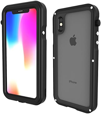 Blobfish iPhone X Premium Aluminum Metal Waterproof Shockproof Dustproof Full Body IP68 Case built in Screen Protector (Black)