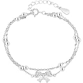 Kawailay Bow Charm Link Bracelet Multilayered Bow Tie Charm Bracelet Crystal Bow Bracelet Bangle for Women - Silver