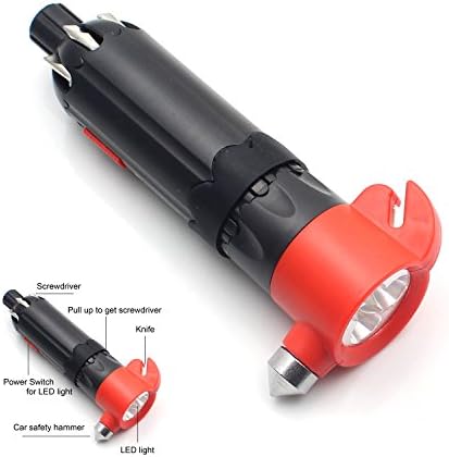 igloon(TM) 6 in 1 Multifunctional Tool, Car Safety Hammer Seatbelt Cutter Window Breaker Escape Tool Screwdriver WithLED Torch Hightlight Torch Magnetic &amp; Emergency Hammer