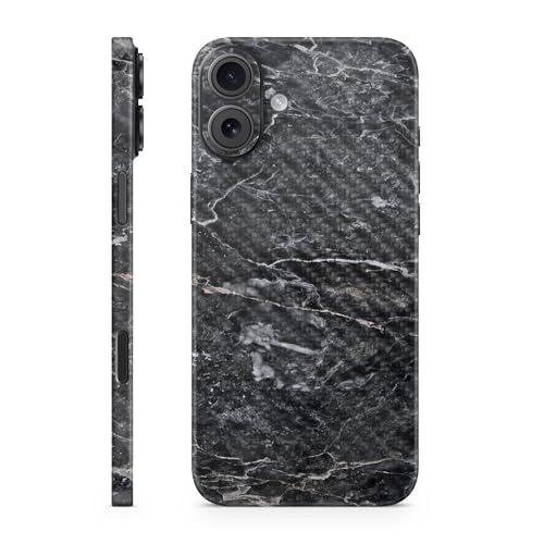 Carbon Fiber Phone Skin Compatible with Apple iPhone 16 Plus - Onyx Marble - Pr…
