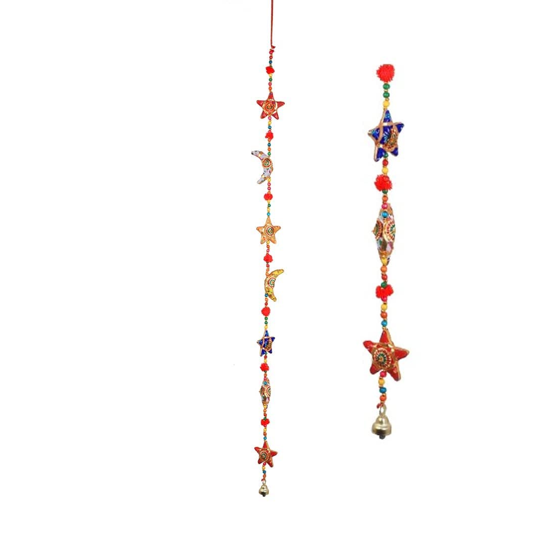 Aditri Creation Moon and Star Indian Traditional Hanging string Garlands Latkan with Bell Wall Hanging, Wedding Party Decor Decorations for home Temple Bedroom room Gifting(Size:-42")