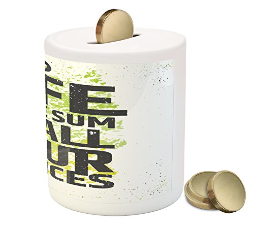 Lunarable Quote Piggy Bank, Grunge Backdrop with Meaningful Quote about Life Choices, Printed Ceramic Coin Bank Money Box for Cash Saving, Charcoal Grey Yellow Green Lime Green