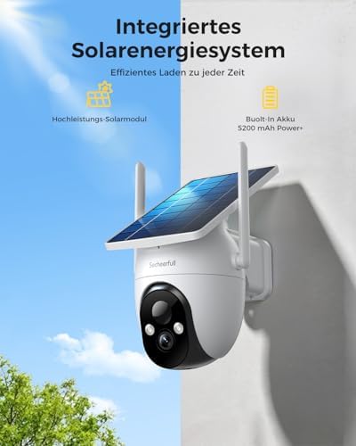 2K Überwachungskamera Aussen Solar Akku, Kabellose, 2,4GHz