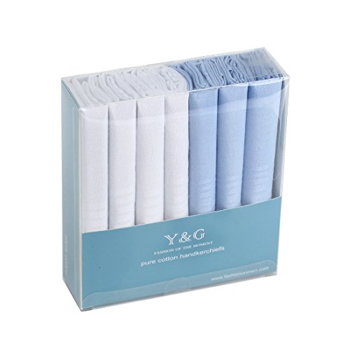 YEC0115 White Blue Solid Holy Saturday Hanky Cotton Romance Presents 7 Pack Handkercheifs Set By Y&G