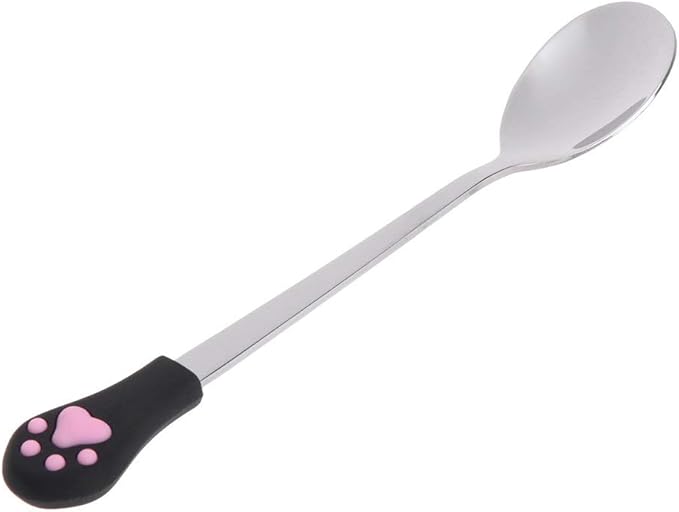 Pet Food Spoon, Stainless Steel Spoon Anti Slip Silicone Handle Can
