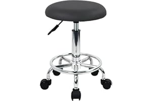 WKWKER Swivel Rolling Stool with Footrest Height Adjustable PU Leather Office Stool Chair for Bedroom Shop Counter Salon Vanity Spa Massage Beauty Desk Small (Grey)