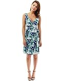 PattyBoutik Women V Neck Sleeveless Print Dress (Blue, Green and White 11 Small)