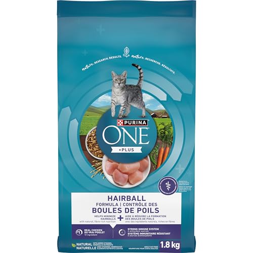 Purina ONE +Plus Dry Cat Food, Hairball Formula Chicken - 1.8 kg Bag