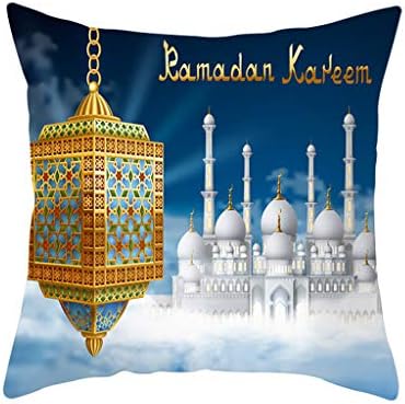 Chercherr Ramadan Festival Pillow Case, Sofa Cushion Throw Pillow Case Polyester Square Vintage Muslim Ramadan Pattern Printed Soft Square Home Holiday Decoration Cushion Cover Car Cushion (G)