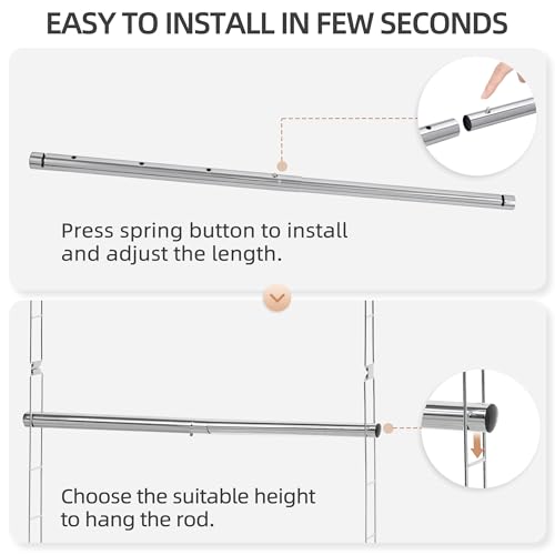 STORAGE MANIAC Hanging Closet Rod, Adjustable Width and Height Closet Hanging Organizer, Space-Saving Clothes Hanging Bar, Closet Extender Hanging Rod Double Closet Hanging Rod, 2 Pack Chrome