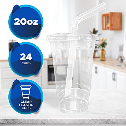 PAMI Crystal Clear 20oz Plastic Cups With Lids & Straws [Pack of 24