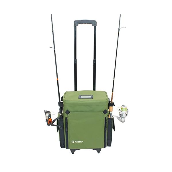 Elkton-Outdoors-Rolling-Tackle-Box-Green-L-157-x-W-96-x-H-185-inches-11-pounds-Waterproof-5-Retractable-Compartments-4-Rod-Holders-Rolling-Fishing-Tackle-Bag-Roller-Tackle-Box