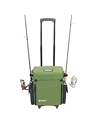 Elkton al aire última intervensión Rolling caja de aparejos verde L 15,7 x W, 9.6 x H 18.5 inches 11 pounds impermeable 5 retráctil compartimentos 4 soportes de varilla Rolling rodillo de aparejos de pesca bolsa caja de aparejos