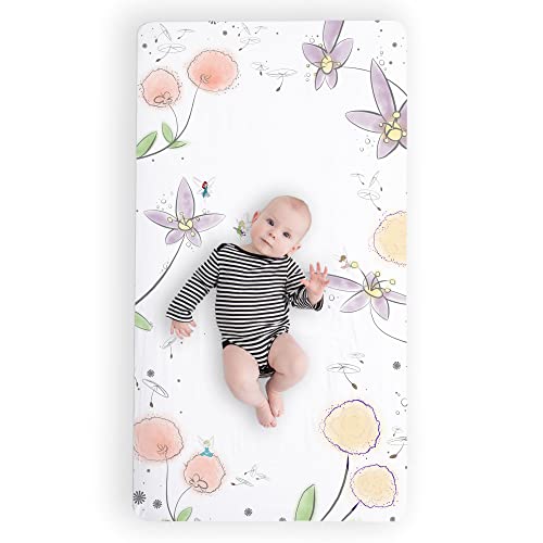 JumpOff Jo - Fitted Crib Sheet, Super Soft Breathable 100% Cotton Baby Crib Sheet for Standard Crib Mattresses and Toddler Beds, 28 in. x 52 in. - Fairy Blossom