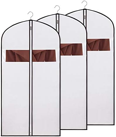 Kntiwiwo Garment Protector for Traveling and Storage Translucent Non-woven Fabric Clothes Bags with Zipper and Clear Window (54"x24" 3pcs)