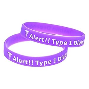 X2 Type 1 Diabetes Insulin Dependent Medical Alert Silicone Wristband Bracelet Gifts & Goodies UK Seller (x2 Purple)