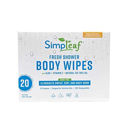 Simpleaf Body Wipes Rinse Free XL 12" x 12" Shower Wipes Eco