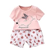 Lookvv Infant Baby Clothes Toddler Girl Summer Outfit Short Sleeve Rabbit T-Shirt + Shorts Pink