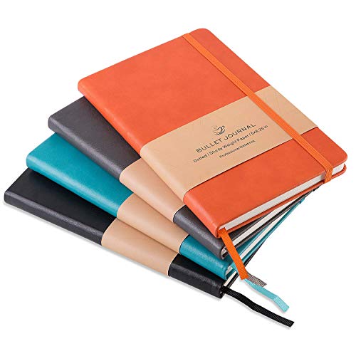 Bullet Journal - Dot Grid Hard Cover Notebook, Premium Thick Paper with Fine Inner Pocket, Mint Smooth Faux Leather, 5''×8.25''