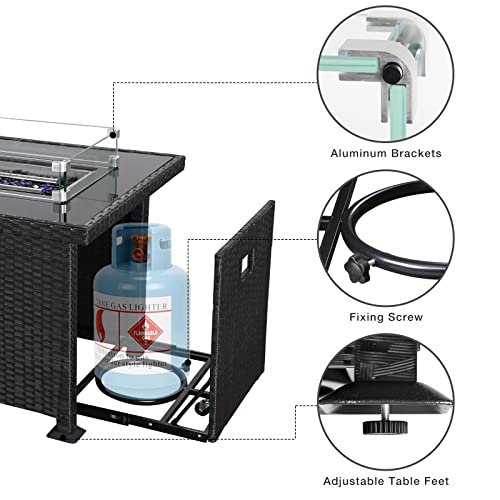 UMAX Propane Fire Pit Table, 44in Gas Fire Pit, 50,000 BTU Auto