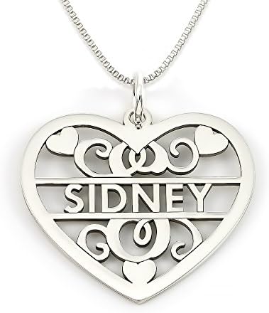 AJ's CollectionSterling Silver Fancy Heart Initial and Name Necklace. Choice of 925, 14k Gold Plate, or Rose Gold Plate Over Sterling Silver