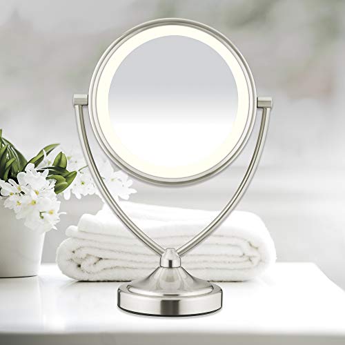 Conair Reflections DoubleSided Fluorescent Lighted Vanity Makeup Mirror, 1x/10x magnification