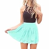 SUNNOW Womens Summer Sleeveless Lace Top Short Skater Pleated Dress Party Mini Dress (M)