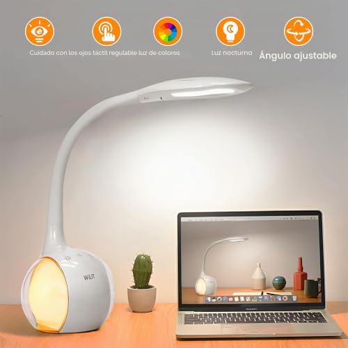 Candeeiro de secretária LED T3 para crianças, luz LED para crianças estudarem leitura com luz noturna a cores, Candeeiro de mesa tátil 3 níveis de brilho, branco