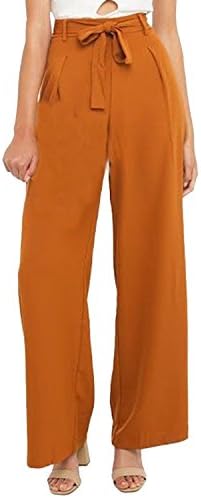 Divas Love Womens Casual Wide Leg High Waist Tie Trousers Loose Pants