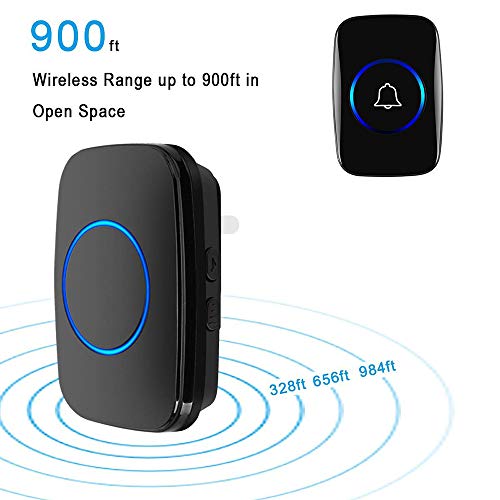 Waterproof Wireless Doorbell Kit, YIHUNION Chime Operated over 1000ft with 1 Remote Button and 1 Plug-in Receiver Operating for Office and Home (1 Transmitter + 1 Receiver (Black)) - Thumbnail 2