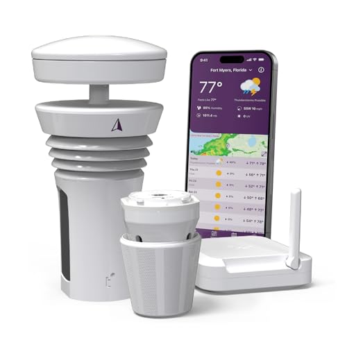 Tempest Weather Station with AI Forecasting, Wireless WiFi Monitor with Built-in Wind Meter & Rain Gauge, Real-Time Data, App & Alexa Compatible