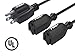 2Ft Power Cord Extension and Splitter, NEMA 5-15P to NEMA 5-15R x 2, 18 AWG, 13A, 125V