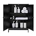 Iwell Bathroom Floor Storage Cabinet with 2 Adjustable Shelf, 6 Heights Available, Free Standing Kitchen Cupboard, Wooden Storage Cabinet with 2 Doors, Office Furniture, Black