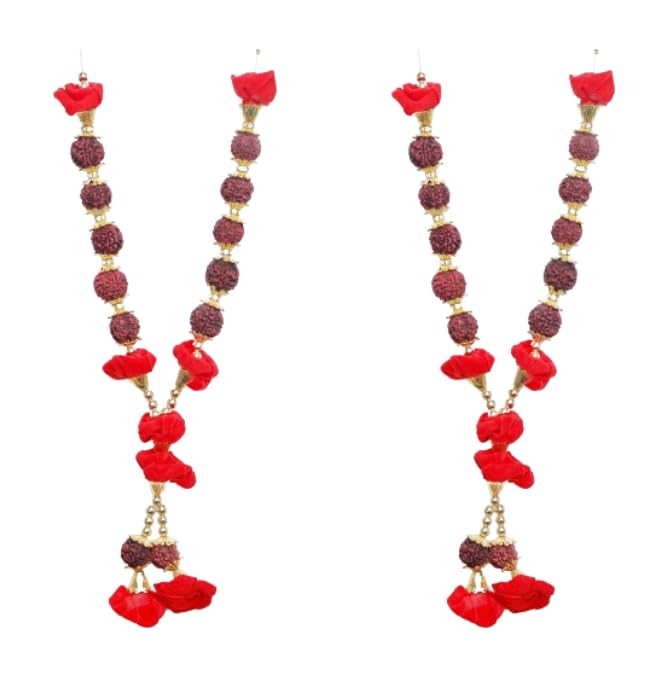 Set of 2 Artificial Mala Rudraksha Beads Rose Haar God Idol Statue Photo Frame Ganpati Indian Traditional Festival Jewel Pooja Sringar Articles Ornaments Temple New year Decorations (Size:-11")