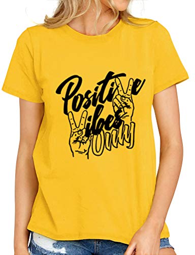 Nlife-Women-Positive-Vibes-Letter-Victory-Sign-Short-Sleeve-Casual-Tee-Shirts