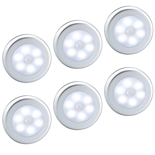 AMIR Motion Sensor Light, Cordless Battery-Powered LED Night Light, Stick-anywhere Closet Lights Stair Lights, Safe Lights for Hallway, Bathroom, Bedroom, Kitchen, etc. (White - Pack of 6)