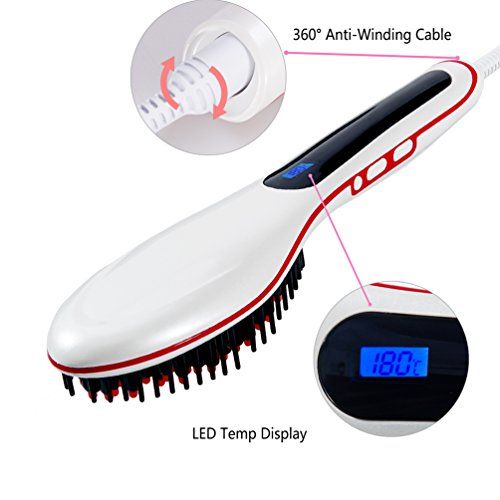 Hair Straightener Brush Anti Static Ceramic Heating Detangling Hair Brush Faster Straightening Styling Tools Hair Straightening Iron White Color