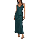 Summer Satin Spaghetti Strap V Neck Maxi Dresses for Women 2026 Backless Silk Wedding Guest Formal Tie Back Cocktail Dress