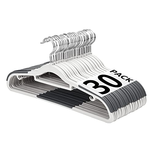 Edergoo Plastic Hangers, Hangers Non Slip 30 Pack, Non-staining Space Saving Hangers, 17.1 inches Coat Hangers Heavy Duty Hanging Dry Wet Clothes, Gray