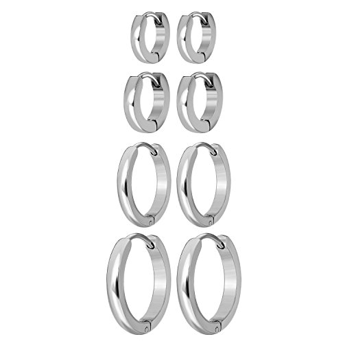 JewelrieShop Men Jewelry Set Huggie Hinged Hoop Dangle Earrings, Stainless Steel, Hypoallergenic, Urban Hoop Earrings